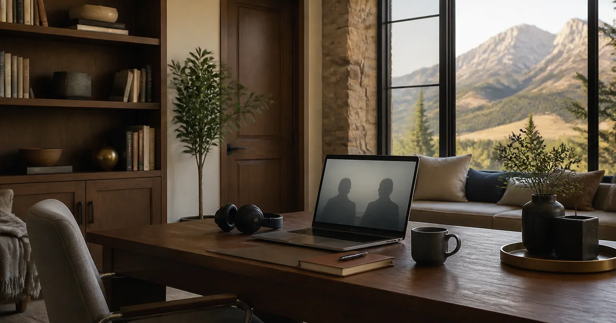 Private Colorado home office prepared for an online counseling call